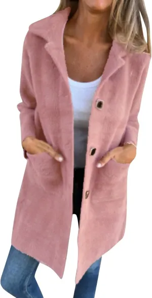 Women's Long Blazer Jackets Single Breasted Notch Lapel Oversized Work Casual Coats 2024 Fall Outerwear with Pockets
