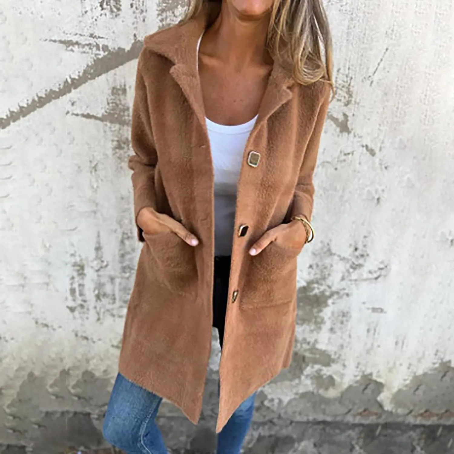 Women's Long Blazer Jackets Single Breasted Notch Lapel Oversized Work Casual Coats 2024 Fall Outerwear with Pockets