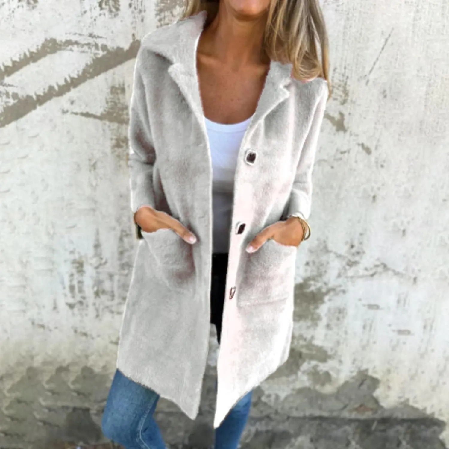 Women's Long Blazer Jackets Single Breasted Notch Lapel Oversized Work Casual Coats 2024 Fall Outerwear with Pockets