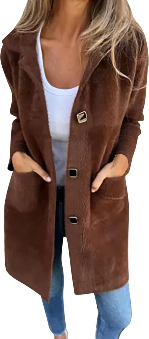 Women's Long Blazer Jackets Single Breasted Notch Lapel Oversized Work Casual Coats 2024 Fall Outerwear with Pockets