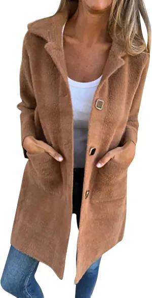 Women's Long Blazer Jackets Single Breasted Notch Lapel Oversized Work Casual Coats 2024 Fall Outerwear with Pockets