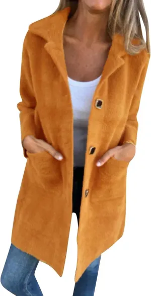 Women's Long Blazer Jackets Single Breasted Notch Lapel Oversized Work Casual Coats 2024 Fall Outerwear with Pockets