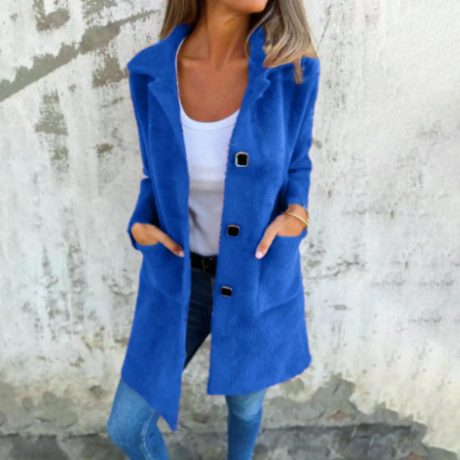 Women's Long Blazer Jackets Single Breasted Notch Lapel Oversized Work Casual Coats 2024 Fall Outerwear with Pockets