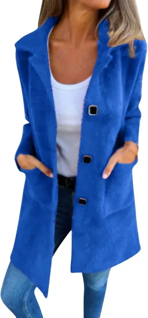 Women's Long Blazer Jackets Single Breasted Notch Lapel Oversized Work Casual Coats 2024 Fall Outerwear with Pockets