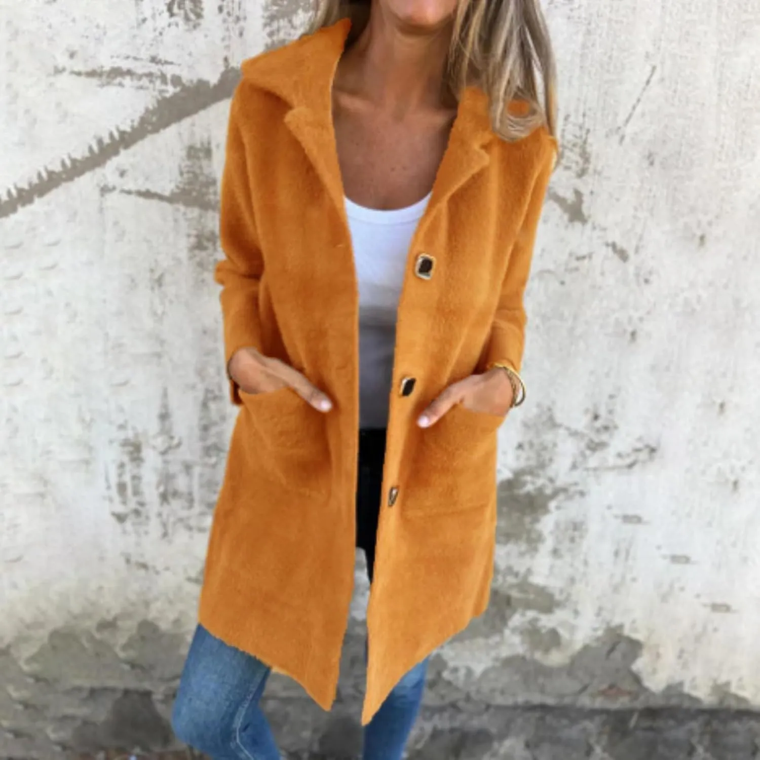 Women's Long Blazer Jackets Single Breasted Notch Lapel Oversized Work Casual Coats 2024 Fall Outerwear with Pockets