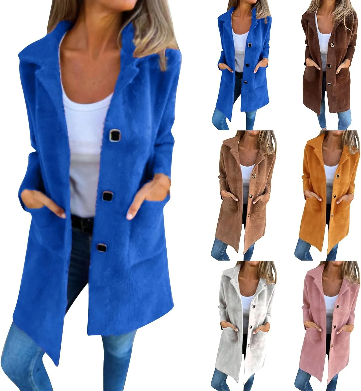 Women's Long Blazer Jackets Single Breasted Notch Lapel Oversized Work Casual Coats 2024 Fall Outerwear with Pockets