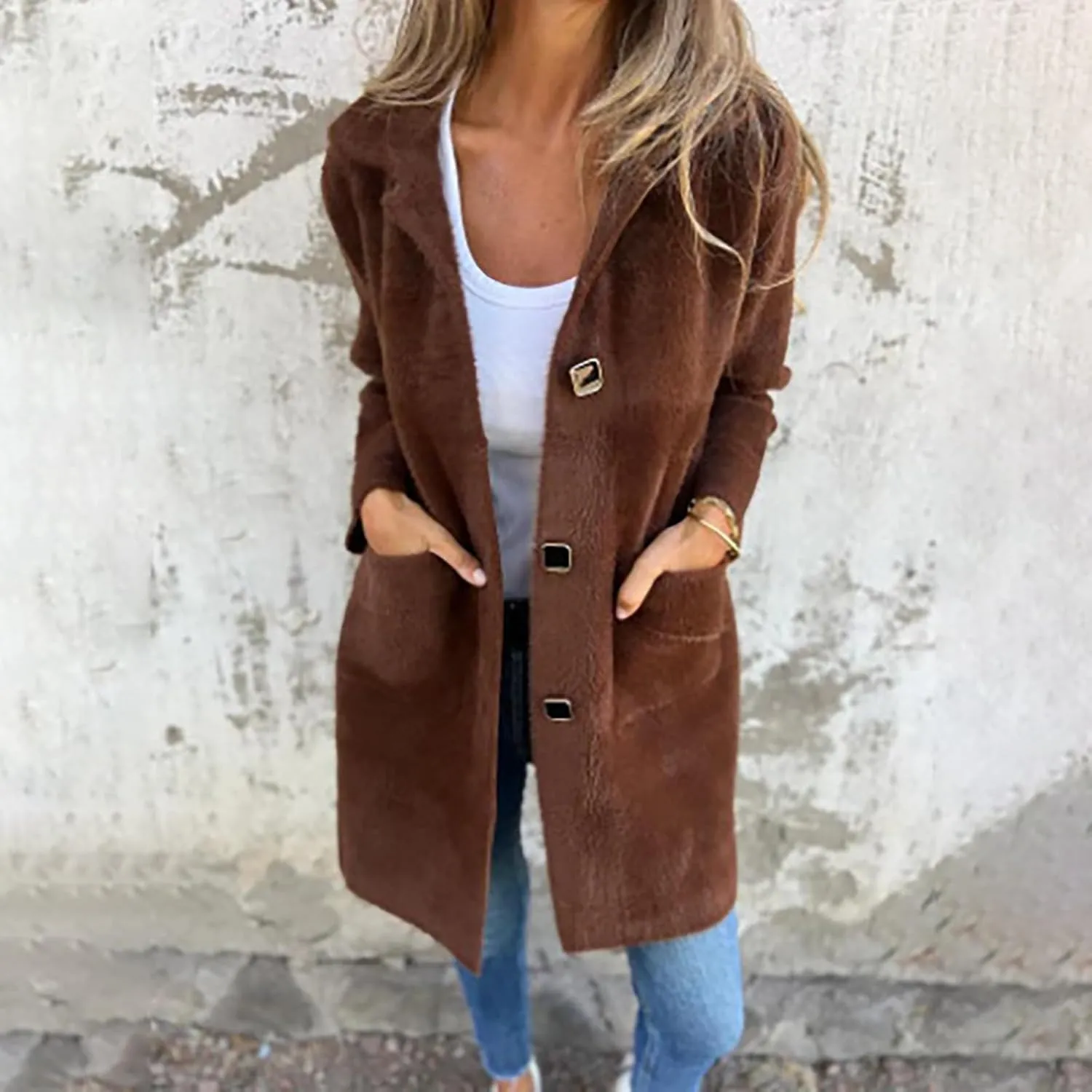 Women's Long Blazer Jackets Single Breasted Notch Lapel Oversized Work Casual Coats 2024 Fall Outerwear with Pockets