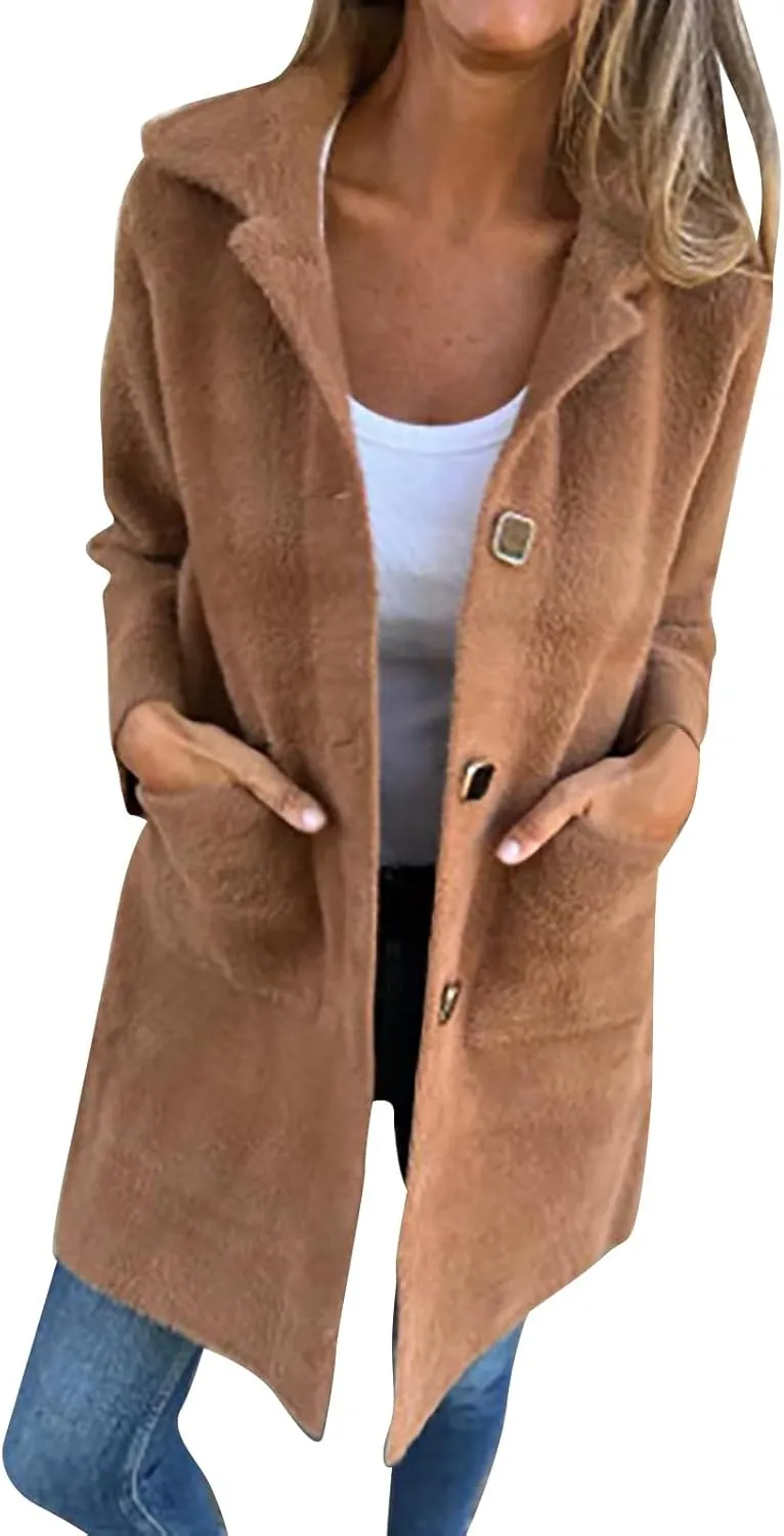 Women's Long Blazer Jackets Single Breasted Notch Lapel Oversized Work Casual Coats 2024 Fall Outerwear with Pockets