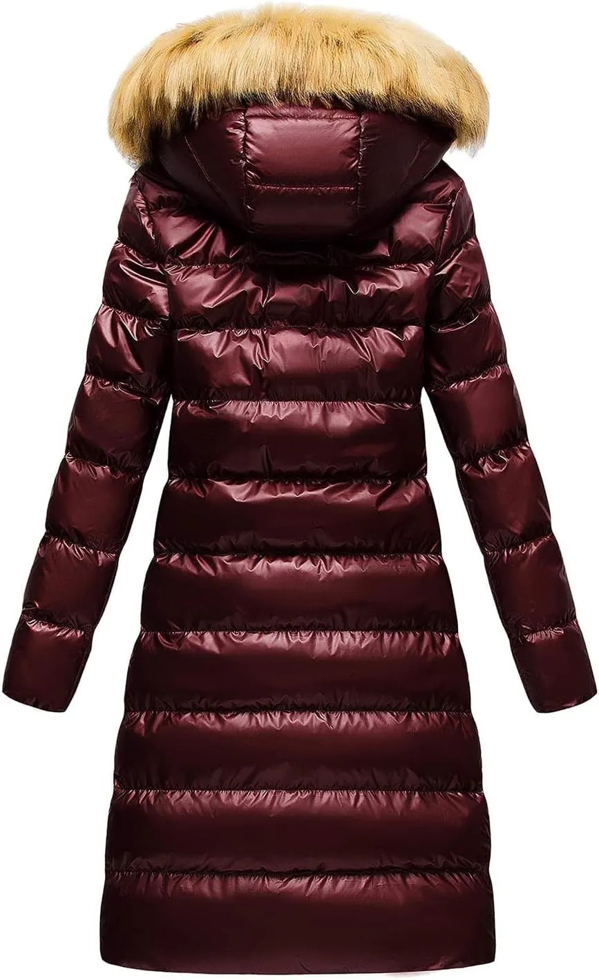 Womens Long Puffer Jacket Lightweight Packable Down Coat Casual Hooded Full Zip Quilted Outwear 2024 Winter Warm Coats