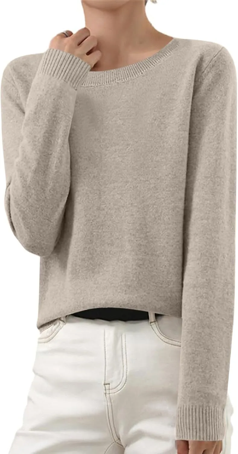 Women's Long Sleeve Shirts Crewneck Sweater Knitting Tops Lightweight Relaxed Fit Blouse Underscrubs Layer Basic Tees