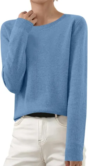 Women's Long Sleeve Shirts Crewneck Sweater Knitting Tops Lightweight Relaxed Fit Blouse Underscrubs Layer Basic Tees