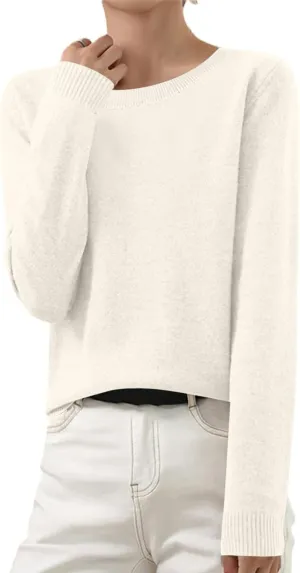 Women's Long Sleeve Shirts Crewneck Sweater Knitting Tops Lightweight Relaxed Fit Blouse Underscrubs Layer Basic Tees
