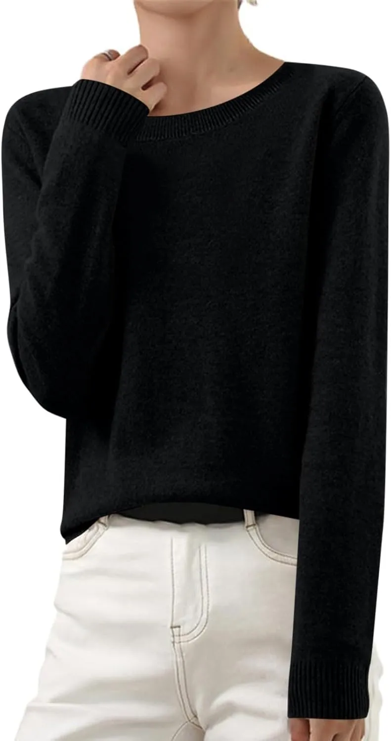 Women's Long Sleeve Shirts Crewneck Sweater Knitting Tops Lightweight Relaxed Fit Blouse Underscrubs Layer Basic Tees