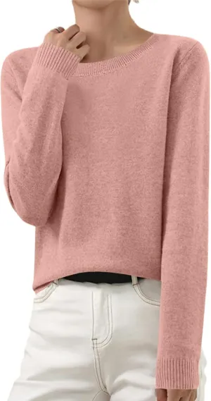 Women's Long Sleeve Shirts Crewneck Sweater Knitting Tops Lightweight Relaxed Fit Blouse Underscrubs Layer Basic Tees