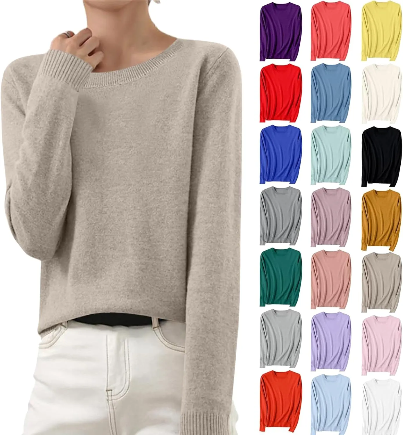 Women's Long Sleeve Shirts Crewneck Sweater Knitting Tops Lightweight Relaxed Fit Blouse Underscrubs Layer Basic Tees