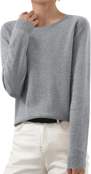 Women's Long Sleeve Shirts Crewneck Sweater Knitting Tops Lightweight Relaxed Fit Blouse Underscrubs Layer Basic Tees