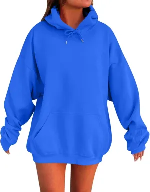 Womens Oversized Hoodies Fleece Solid Color Long Sleeve Sweatshirts with Pockets Winter Basic Pullover 2024 Fashion Tops