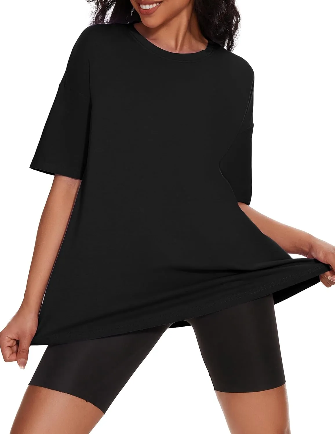 Women's Oversized T Shirts Summer Casual Crewneck Tunic Tops Short Sleeve Cozy Comfy Cotton Basic Tees