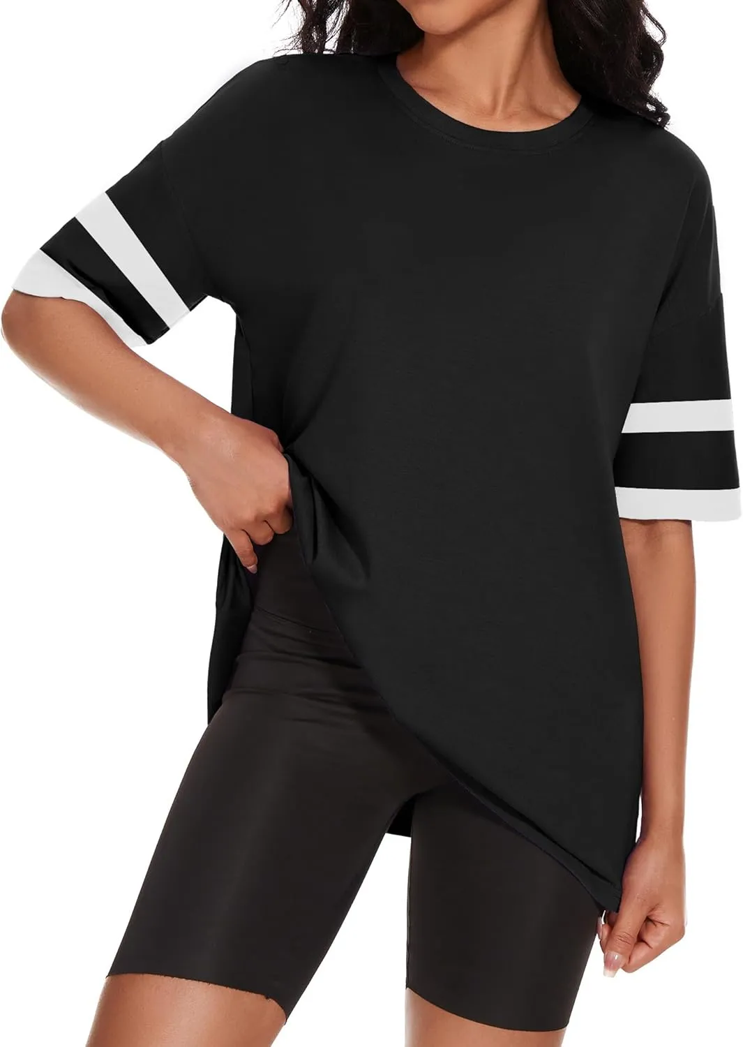Women's Oversized T Shirts Summer Casual Crewneck Tunic Tops Short Sleeve Cozy Comfy Cotton Basic Tees