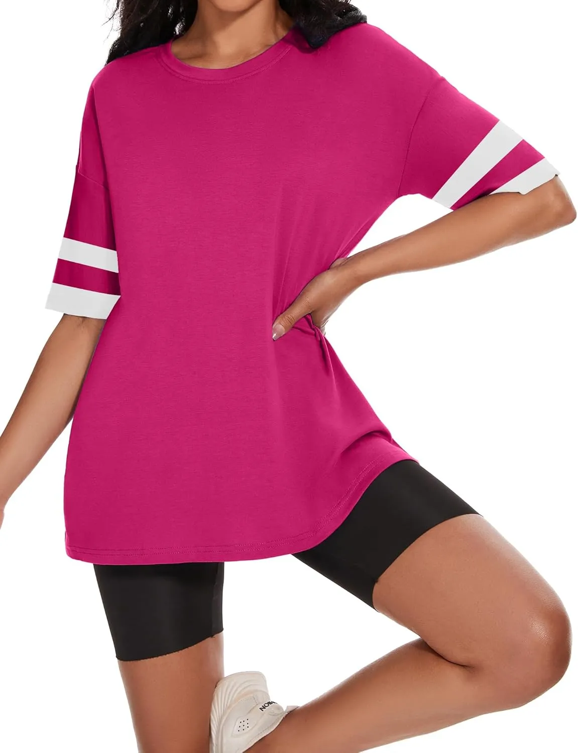 Women's Oversized T Shirts Summer Casual Crewneck Tunic Tops Short Sleeve Cozy Comfy Cotton Basic Tees