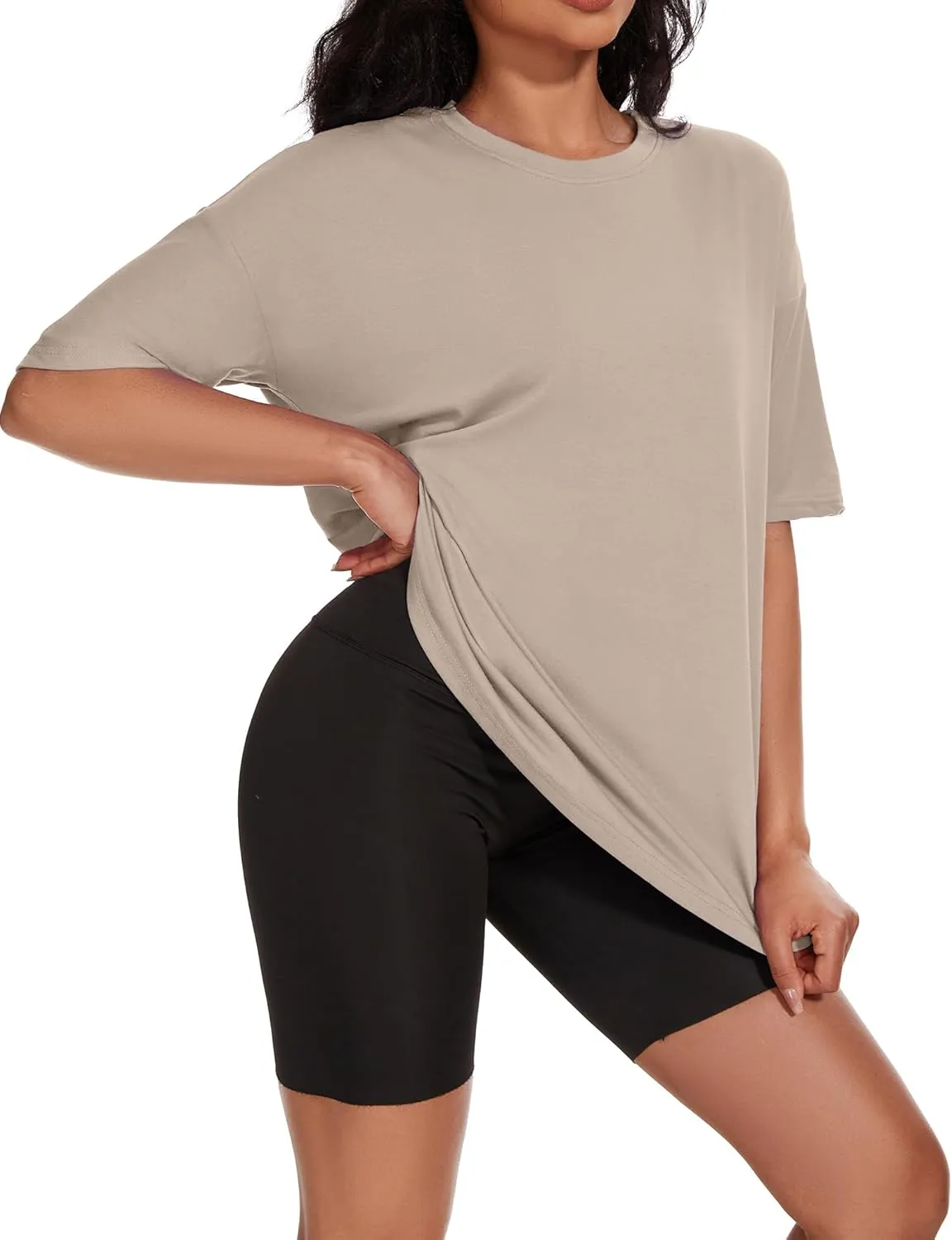 Women's Oversized T Shirts Summer Casual Crewneck Tunic Tops Short Sleeve Cozy Comfy Cotton Basic Tees