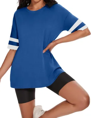 Women's Oversized T Shirts Summer Casual Crewneck Tunic Tops Short Sleeve Cozy Comfy Cotton Basic Tees