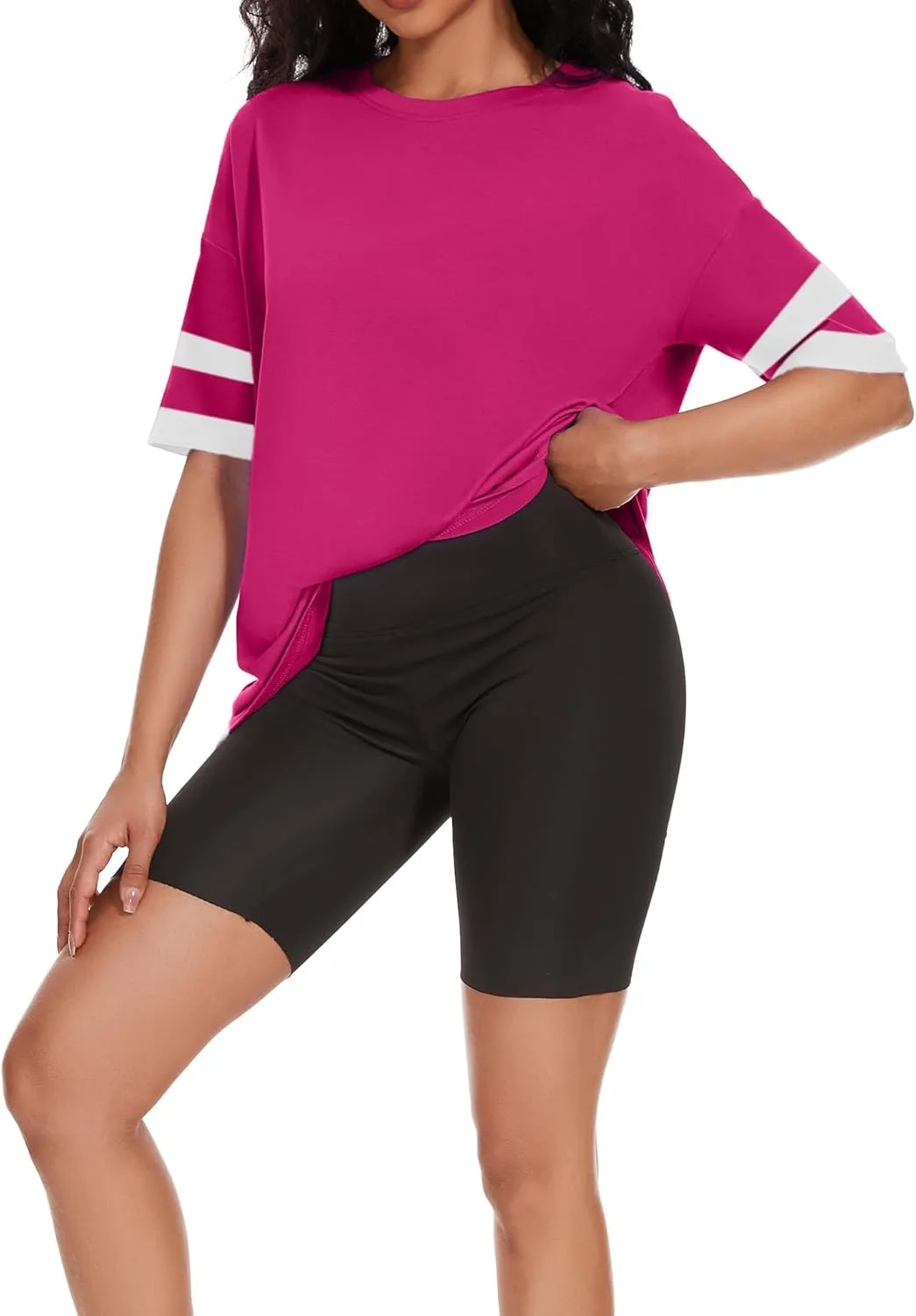 Women's Oversized T Shirts Summer Casual Crewneck Tunic Tops Short Sleeve Cozy Comfy Cotton Basic Tees
