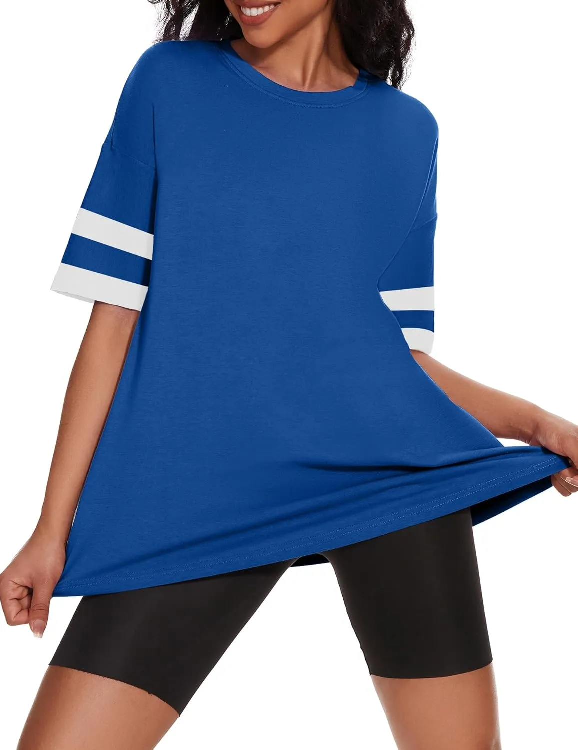 Women's Oversized T Shirts Summer Casual Crewneck Tunic Tops Short Sleeve Cozy Comfy Cotton Basic Tees