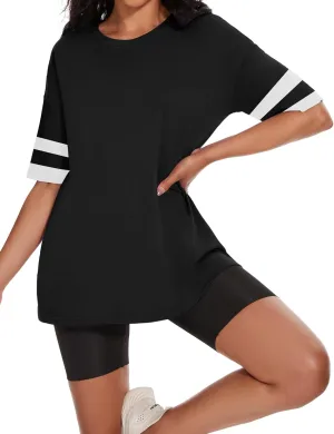 Women's Oversized T Shirts Summer Casual Crewneck Tunic Tops Short Sleeve Cozy Comfy Cotton Basic Tees