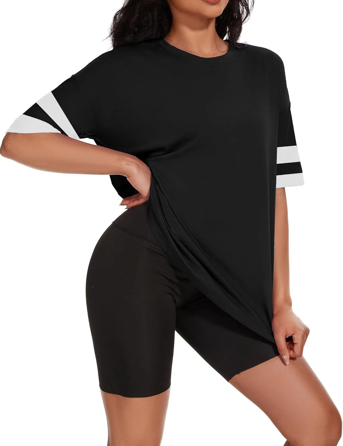 Women's Oversized T Shirts Summer Casual Crewneck Tunic Tops Short Sleeve Cozy Comfy Cotton Basic Tees