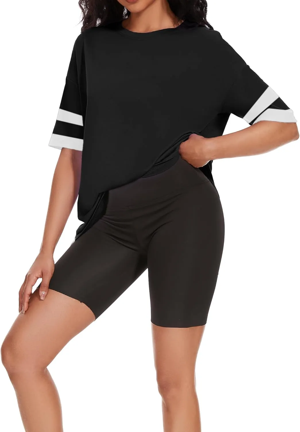 Women's Oversized T Shirts Summer Casual Crewneck Tunic Tops Short Sleeve Cozy Comfy Cotton Basic Tees