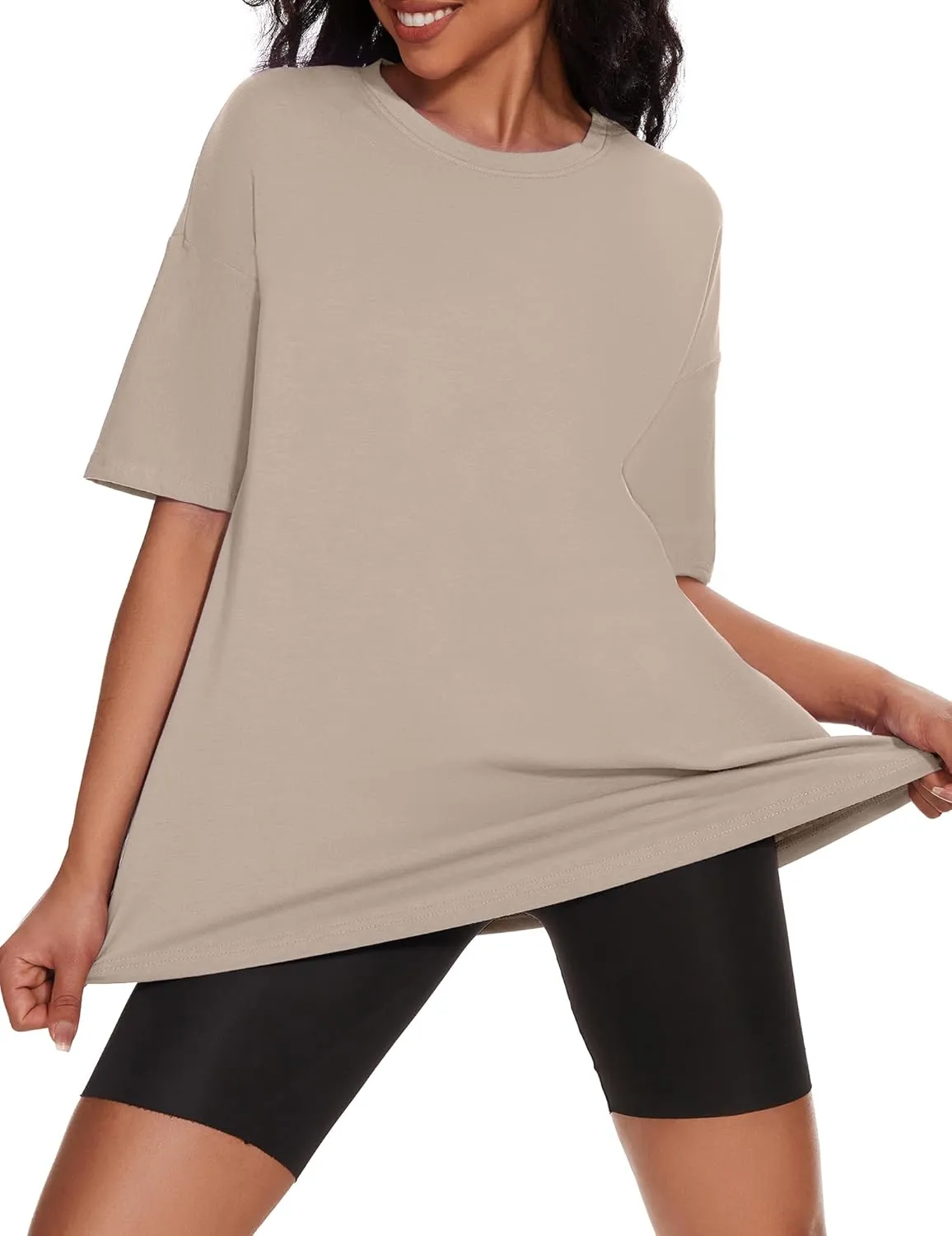 Women's Oversized T Shirts Summer Casual Crewneck Tunic Tops Short Sleeve Cozy Comfy Cotton Basic Tees