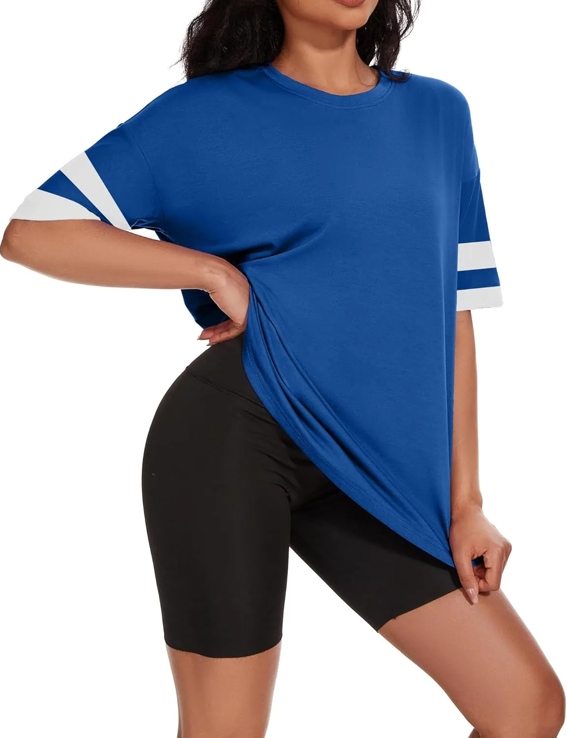 Women's Oversized T Shirts Summer Casual Crewneck Tunic Tops Short Sleeve Cozy Comfy Cotton Basic Tees
