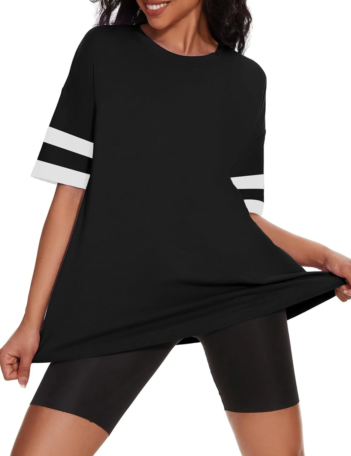 Women's Oversized T Shirts Summer Casual Crewneck Tunic Tops Short Sleeve Cozy Comfy Cotton Basic Tees