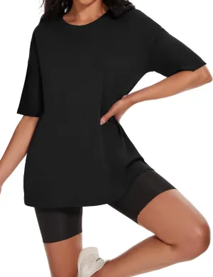 Women's Oversized T Shirts Summer Casual Crewneck Tunic Tops Short Sleeve Cozy Comfy Cotton Basic Tees