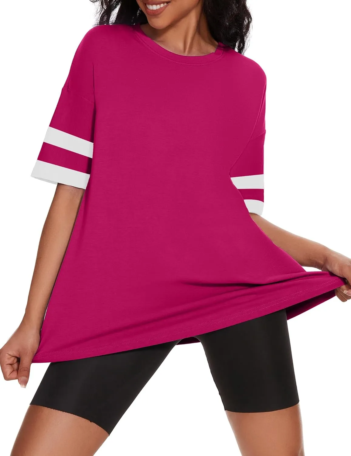 Women's Oversized T Shirts Summer Casual Crewneck Tunic Tops Short Sleeve Cozy Comfy Cotton Basic Tees