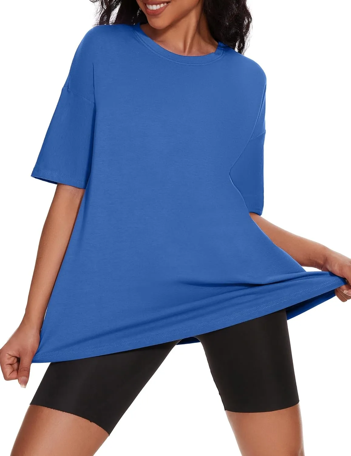 Women's Oversized T Shirts Summer Casual Crewneck Tunic Tops Short Sleeve Cozy Comfy Cotton Basic Tees
