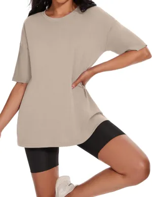 Women's Oversized T Shirts Summer Casual Crewneck Tunic Tops Short Sleeve Cozy Comfy Cotton Basic Tees