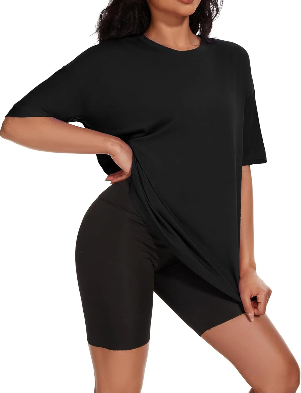 Women's Oversized T Shirts Summer Casual Crewneck Tunic Tops Short Sleeve Cozy Comfy Cotton Basic Tees