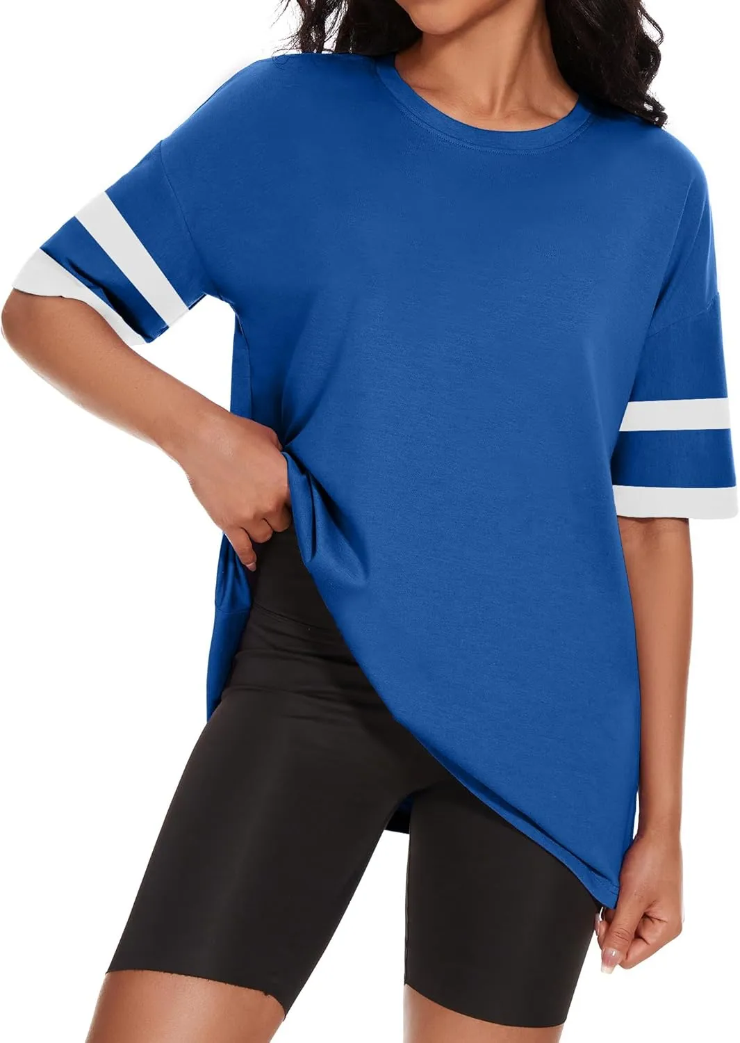 Women's Oversized T Shirts Summer Casual Crewneck Tunic Tops Short Sleeve Cozy Comfy Cotton Basic Tees