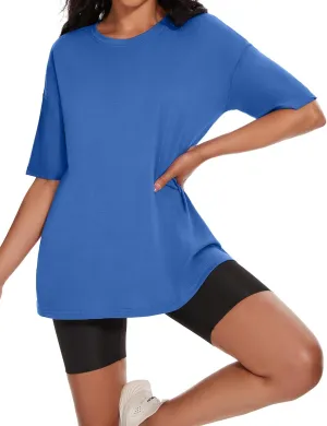 Women's Oversized T Shirts Summer Casual Crewneck Tunic Tops Short Sleeve Cozy Comfy Cotton Basic Tees