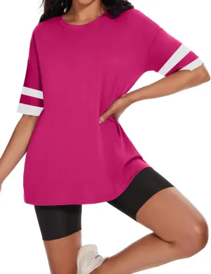 Women's Oversized T Shirts Summer Casual Crewneck Tunic Tops Short Sleeve Cozy Comfy Cotton Basic Tees