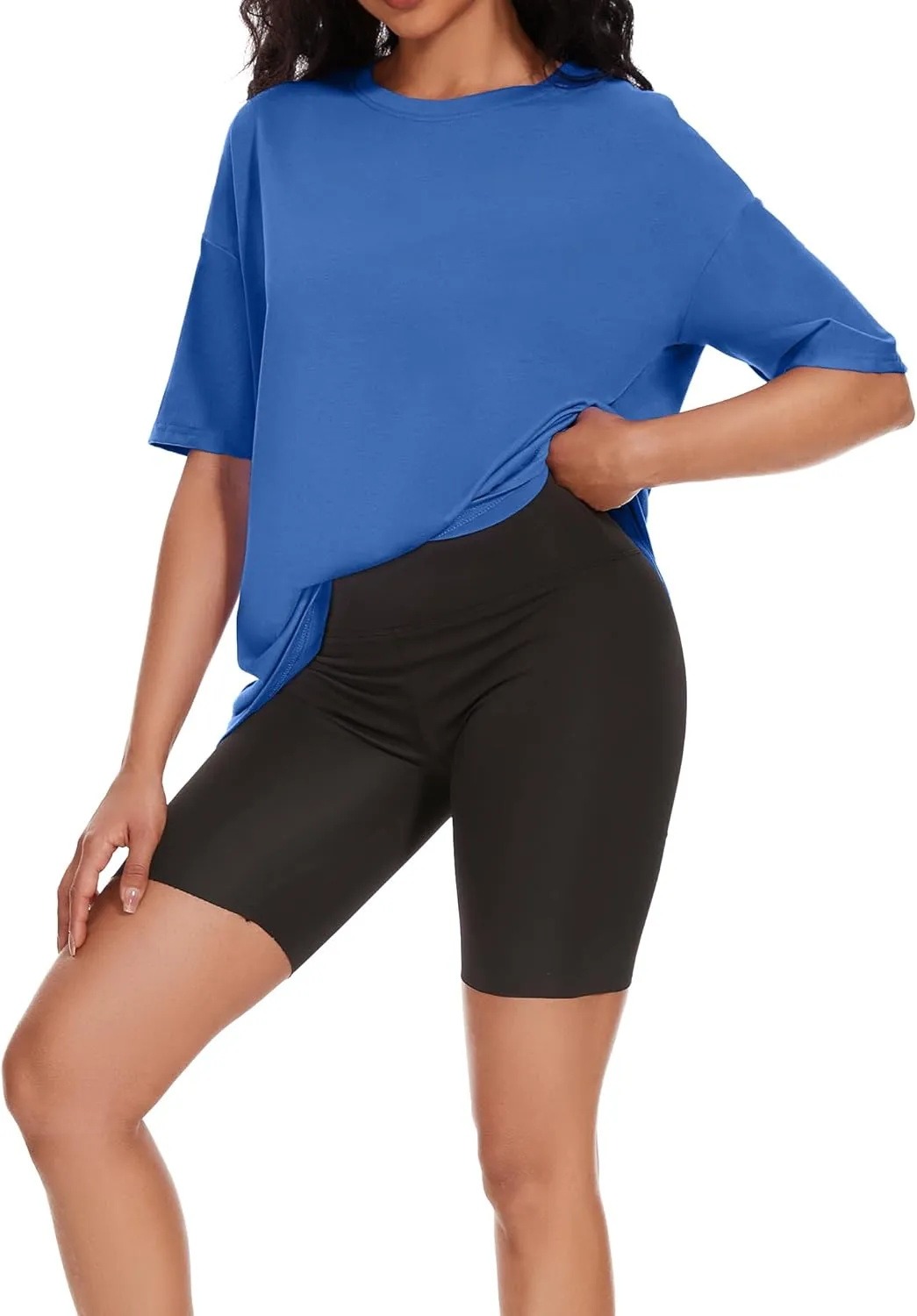 Women's Oversized T Shirts Summer Casual Crewneck Tunic Tops Short Sleeve Cozy Comfy Cotton Basic Tees