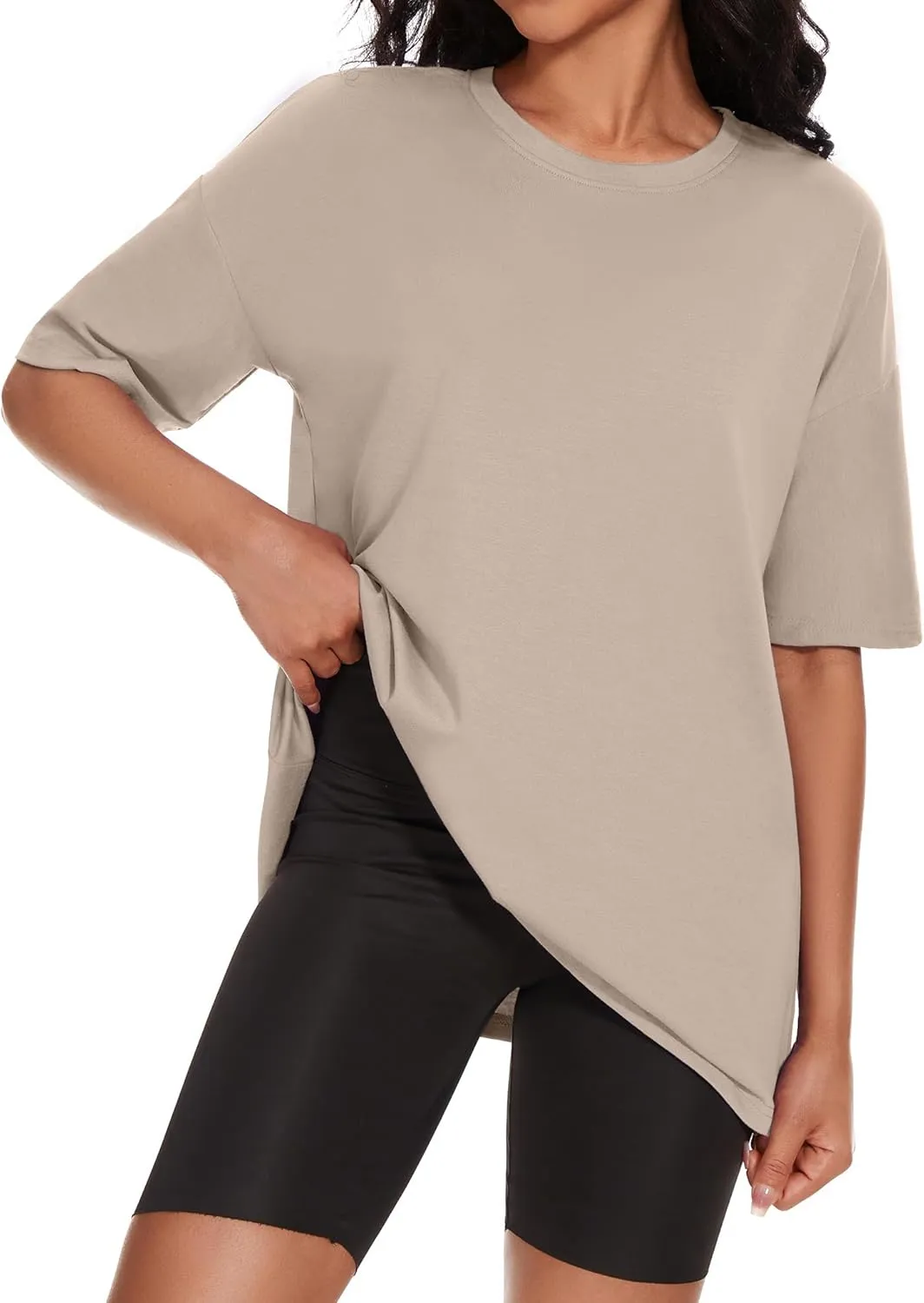 Women's Oversized T Shirts Summer Casual Crewneck Tunic Tops Short Sleeve Cozy Comfy Cotton Basic Tees