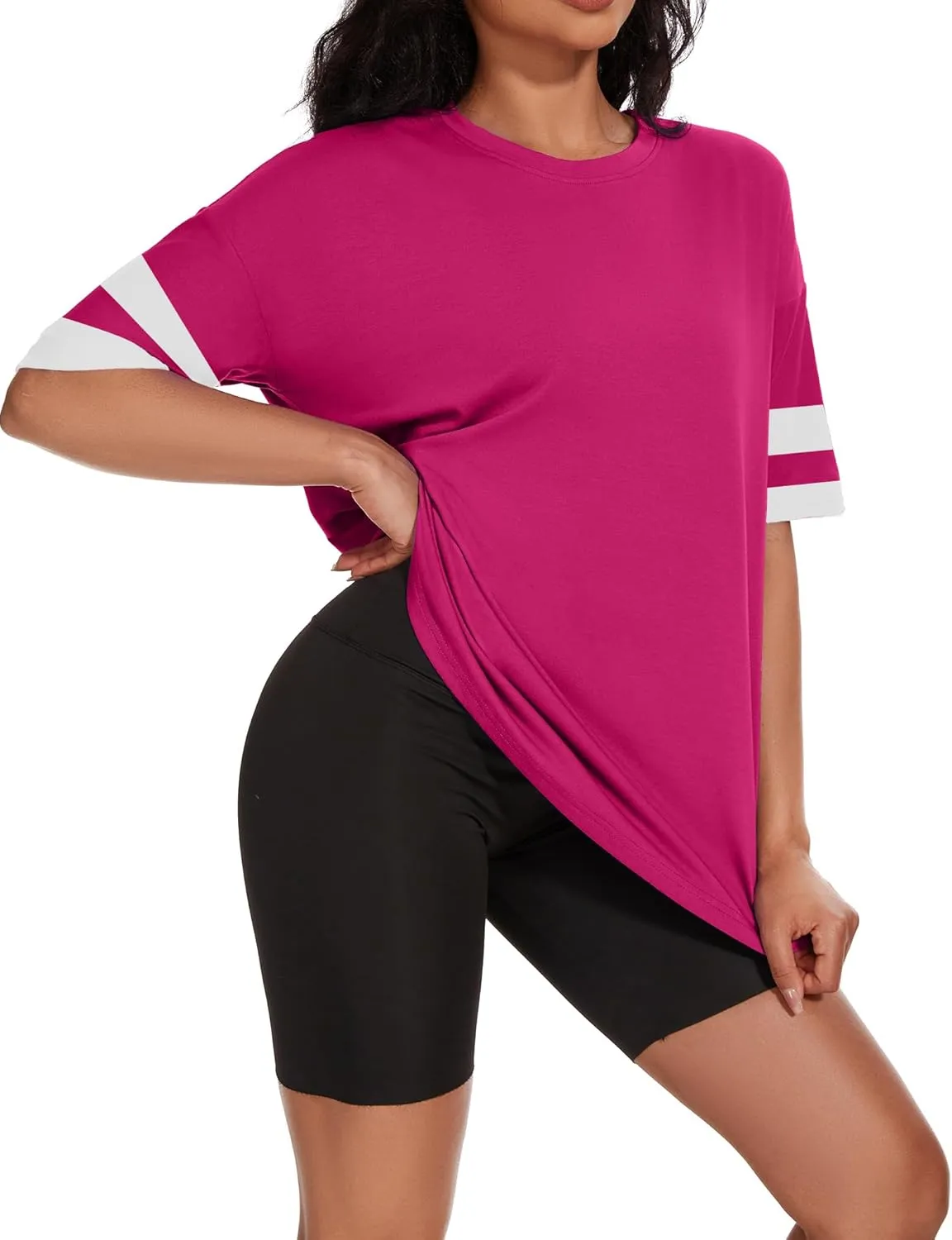 Women's Oversized T Shirts Summer Casual Crewneck Tunic Tops Short Sleeve Cozy Comfy Cotton Basic Tees