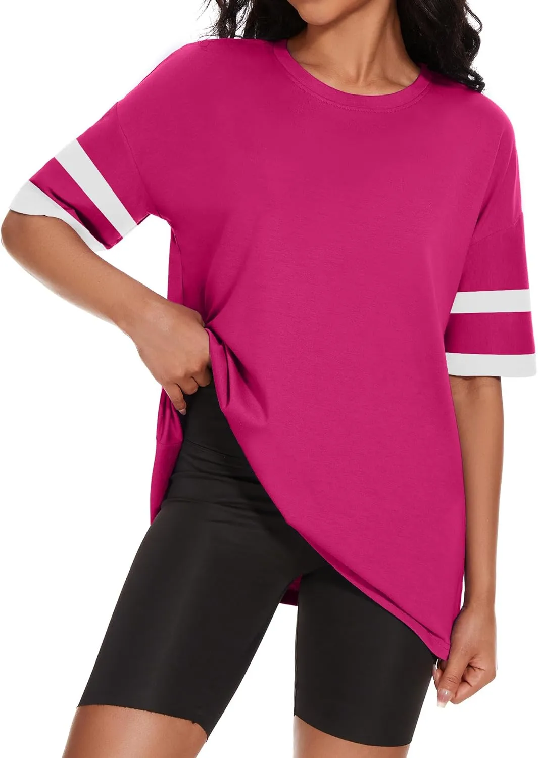 Women's Oversized T Shirts Summer Casual Crewneck Tunic Tops Short Sleeve Cozy Comfy Cotton Basic Tees