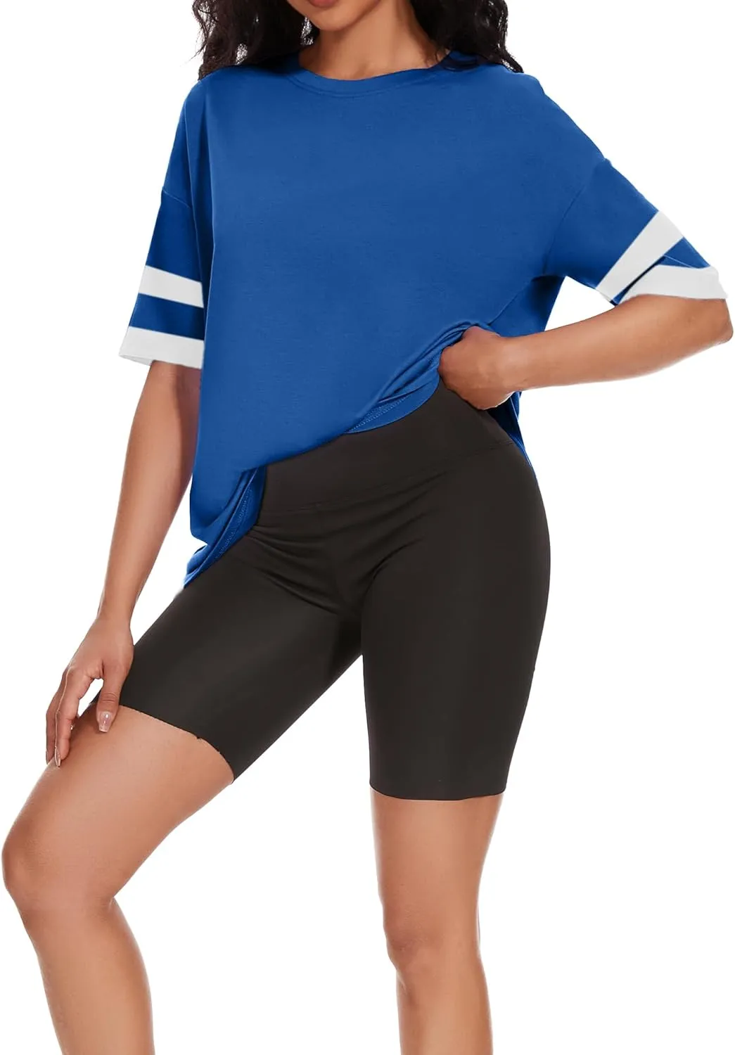 Women's Oversized T Shirts Summer Casual Crewneck Tunic Tops Short Sleeve Cozy Comfy Cotton Basic Tees
