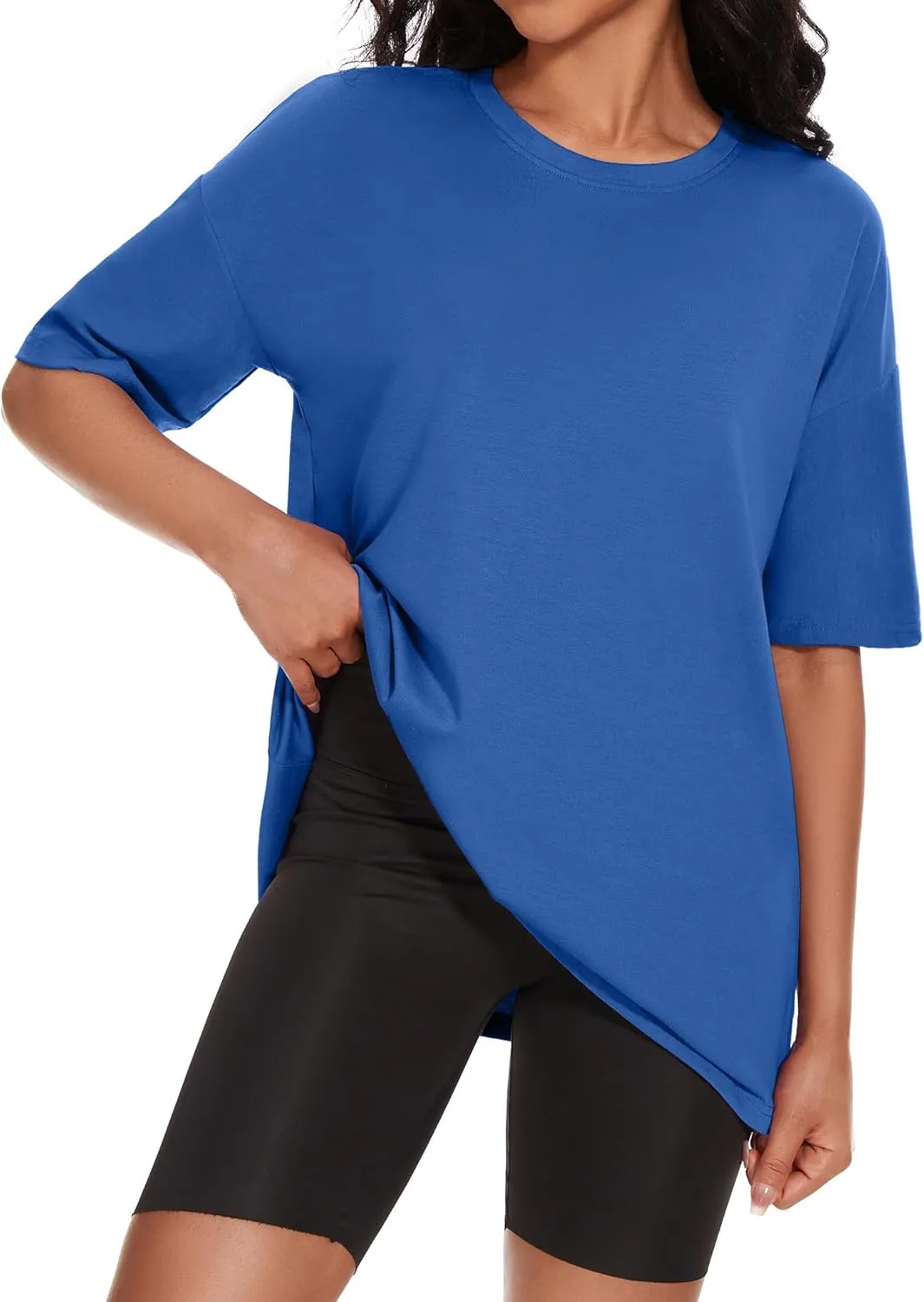 Women's Oversized T Shirts Summer Casual Crewneck Tunic Tops Short Sleeve Cozy Comfy Cotton Basic Tees