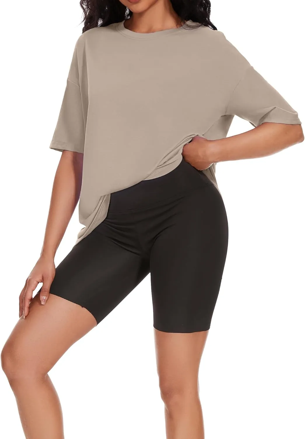 Women's Oversized T Shirts Summer Casual Crewneck Tunic Tops Short Sleeve Cozy Comfy Cotton Basic Tees