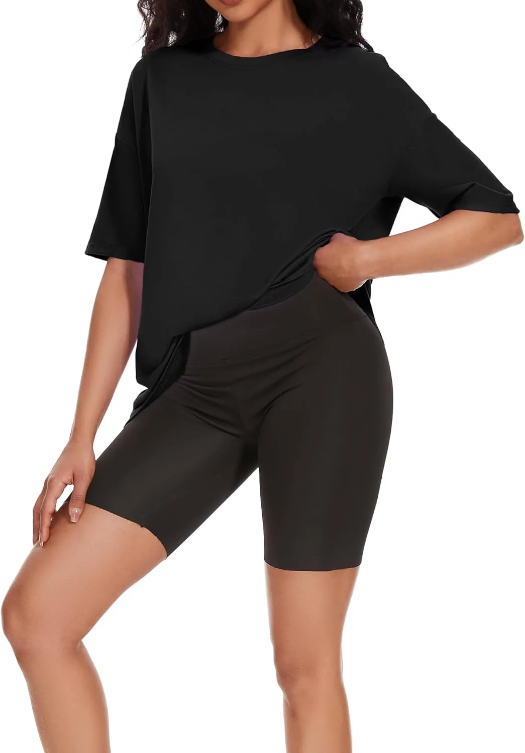 Women's Oversized T Shirts Summer Casual Crewneck Tunic Tops Short Sleeve Cozy Comfy Cotton Basic Tees
